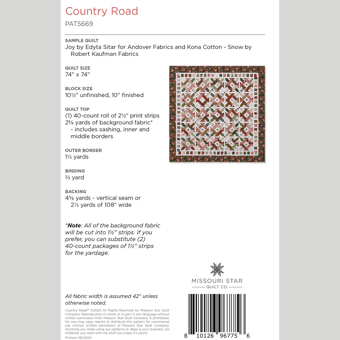 Digital Download - Country Road Quilt Pattern by Missouri Star Alternative View #1