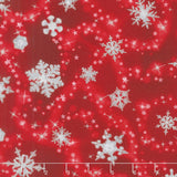 Winter's Grandeur 6 - Winter Scattered Snowflakes Scarlet Metallic Yardage