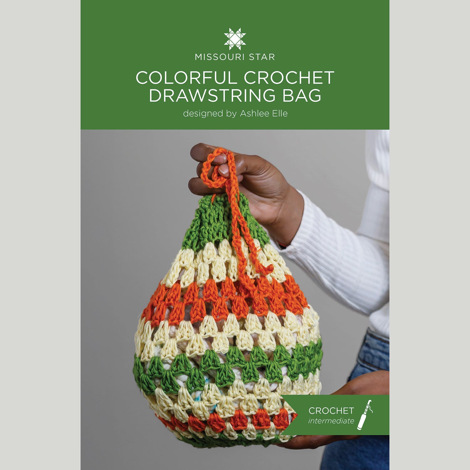 Colorful Crochet Drawstring Bag Crochet Pattern Print Primary Image