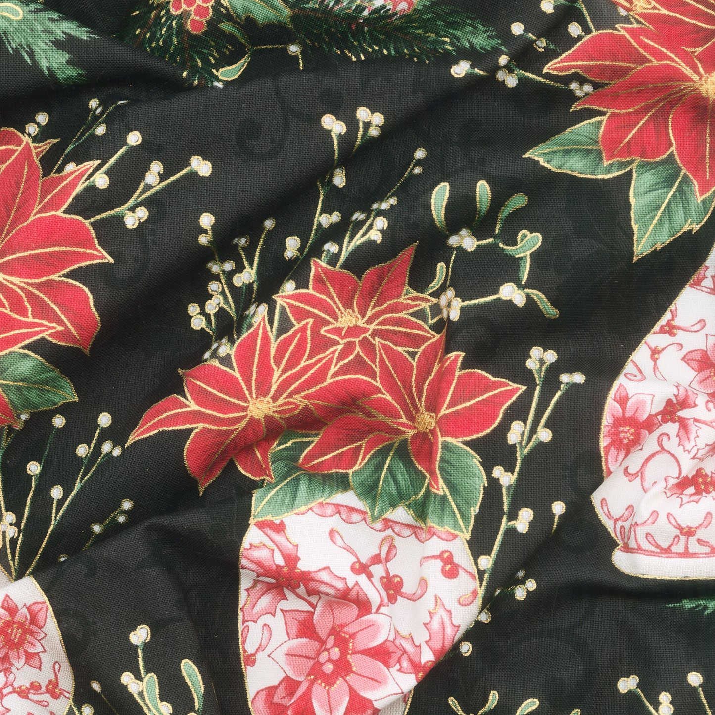 Holiday Flourish - Festive Finery - Vase Black Yardage Alternative View #1