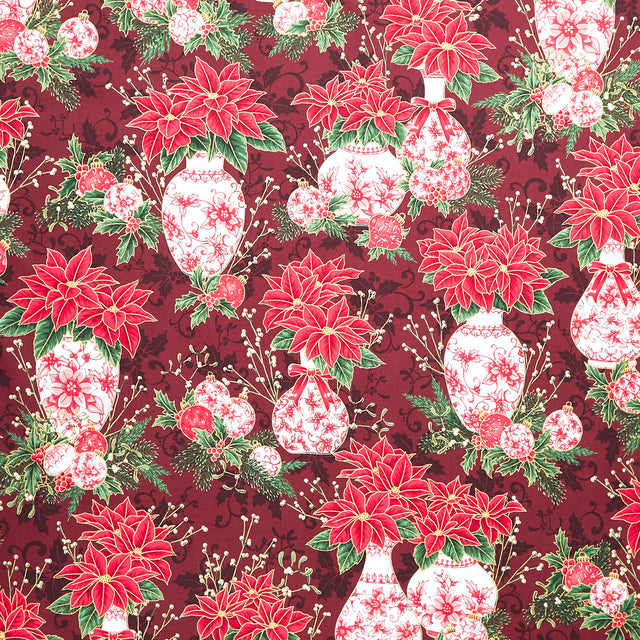 Holiday Flourish - Festive Finery - Candy Cane ColorstoryVases Cranberry Yardage Primary Image