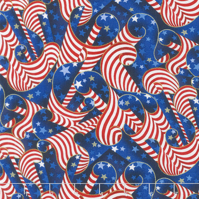 Patriots - American Flags Metallic Yardage