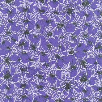 Boo Whoo - Spiders on Webs Purple Black Glow Yardage