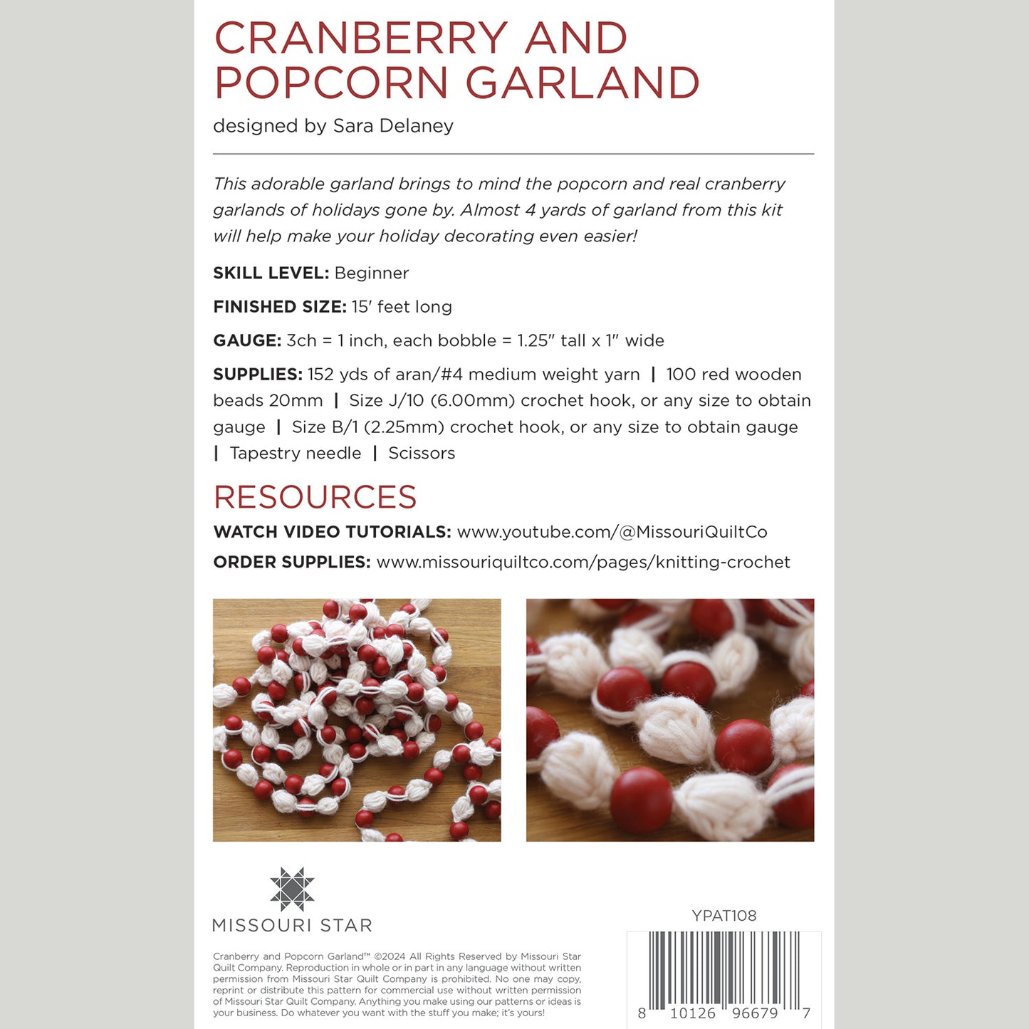 Cranberry and Popcorn Crochet Garland Pattern Alternative View #1