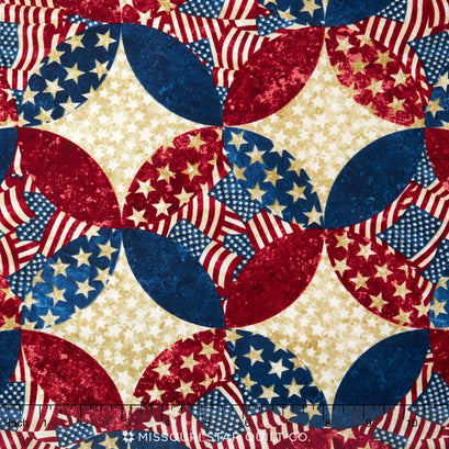 Stonehenge - Old Glory Stars & Stripes IV Stars and Circles Patriotic Blue Multi Yardage