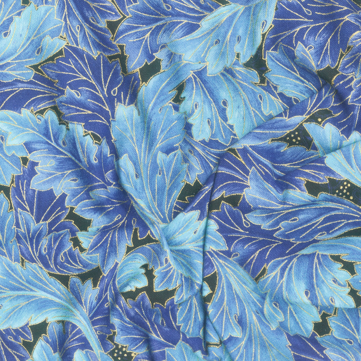 Luminous - Fancy Acanthus Scroll Blue Metallic Yardage Alternative View #1