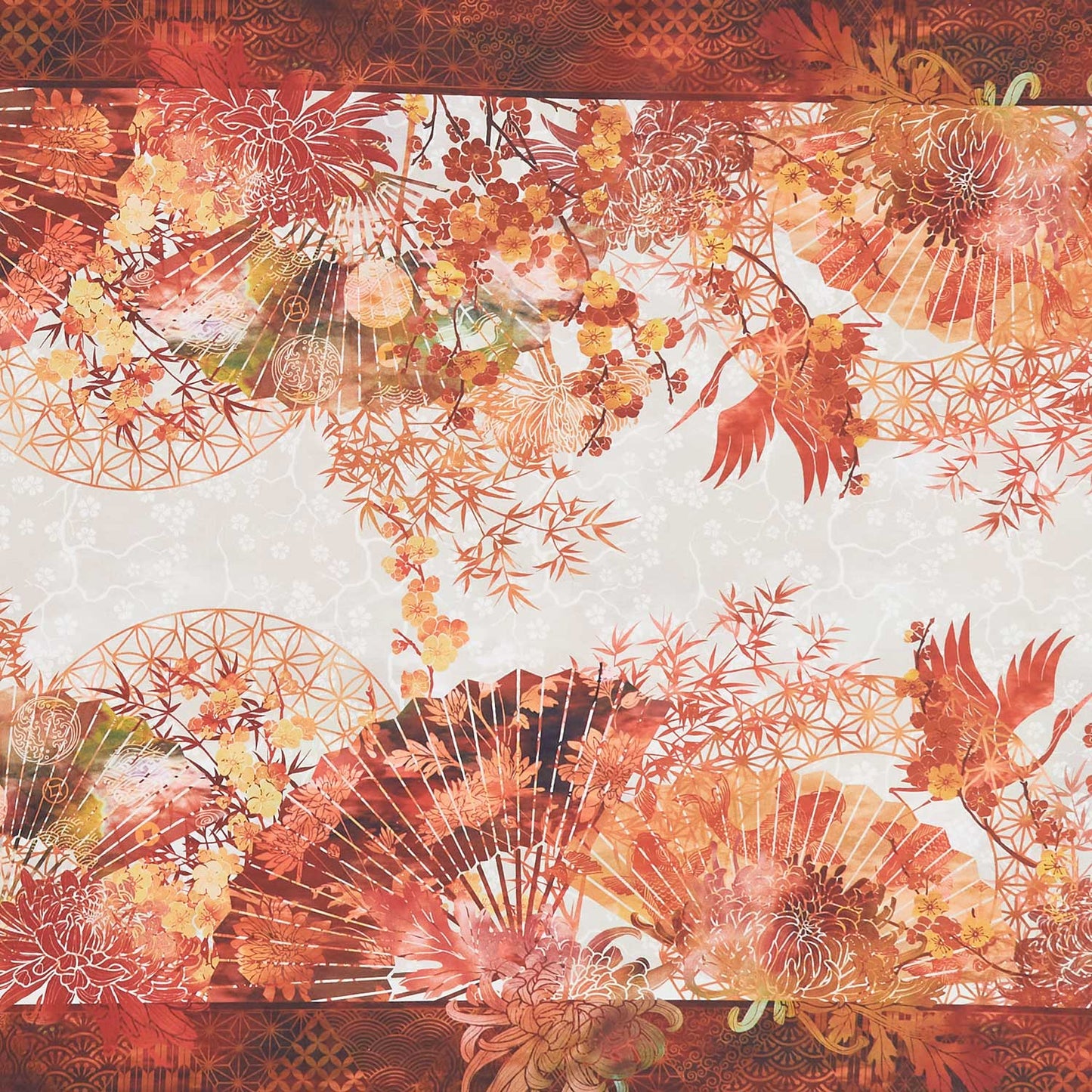 Oriental Gardens - Fan Border Stripe Red Yardage Primary Image