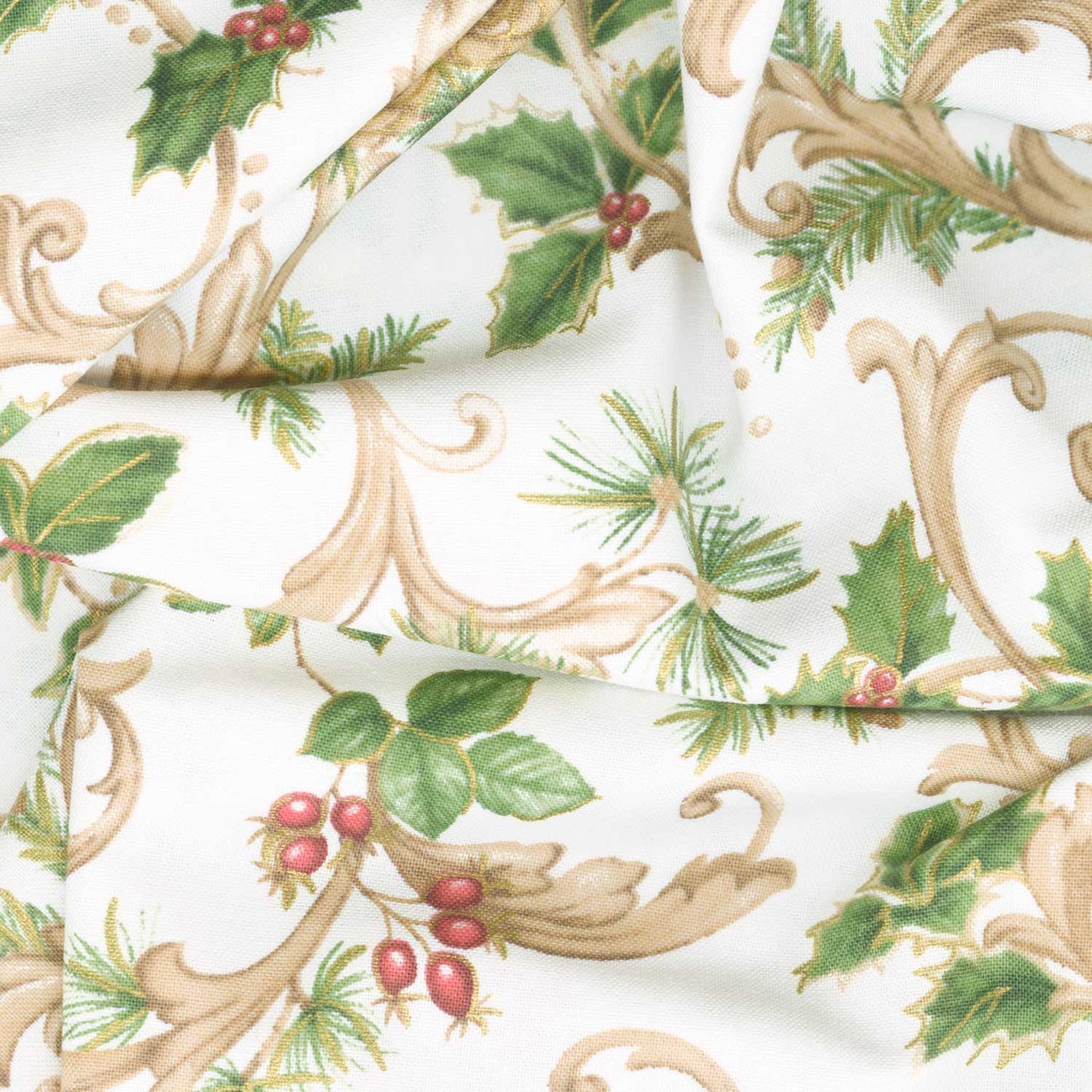 Winter In The Pines - Magic Scroll Pine Cream Metallic Yardage Alternative View #1