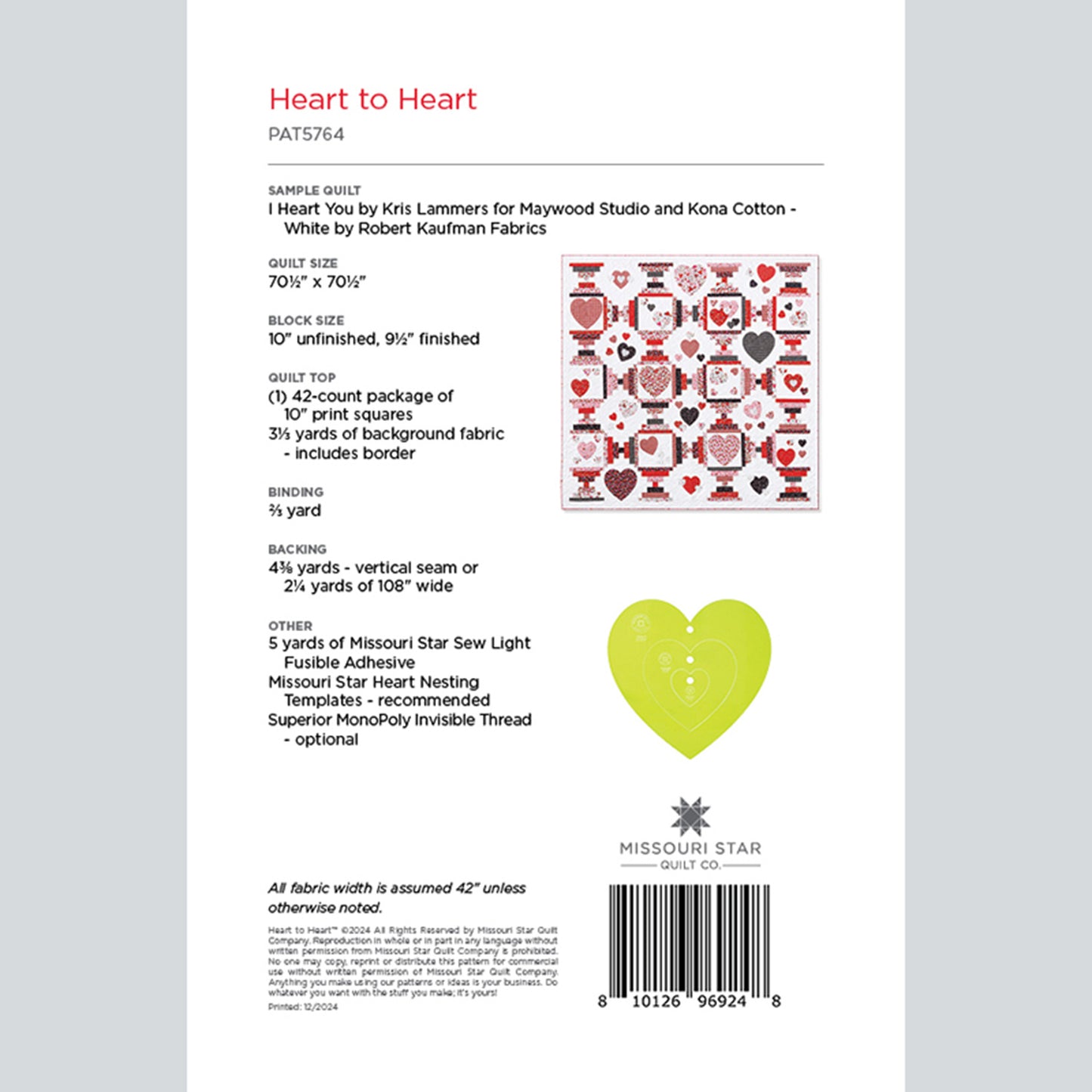 Digital Download - Heart to Heart Quilt Pattern by Missouri Star