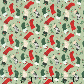 Christmas Traditions - Stockings Green Yardage