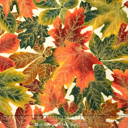 Shades of the Season 9 - Leaves Ivory Metallic Yardage