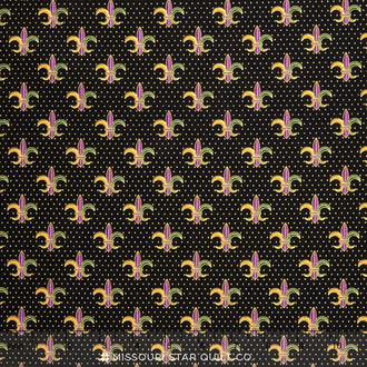 Celebrations - Black Mardi Gras Fleur De Lis Metallic Yardage