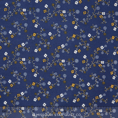 Cheddar and Indigo - Small Floral Blue Yardage