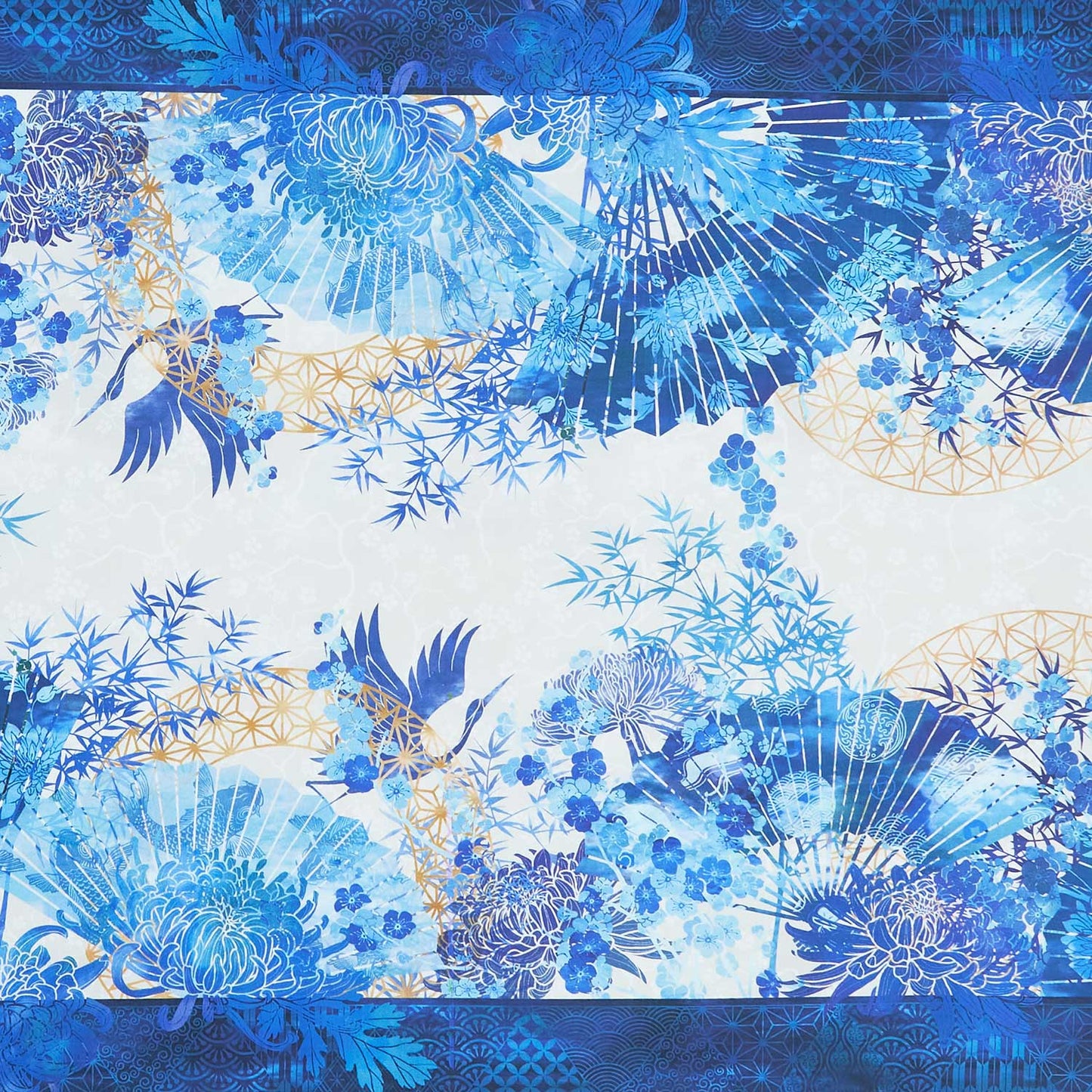 Oriental Gardens - Fan Border Stripe Blue Yardage Primary Image