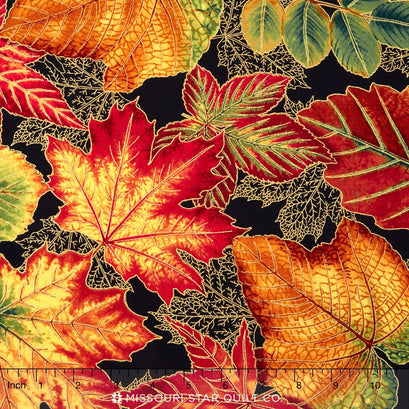 Shades of the Season 8 - Leaves Black Metallic Yardage