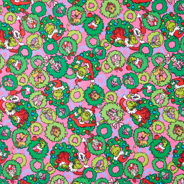 How the Grinch Stole Christmas - Wreaths Candy Pink Yardage Primary Image