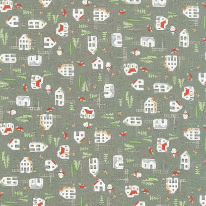 Homemade Holidays - Homemade Village Grey Yardage