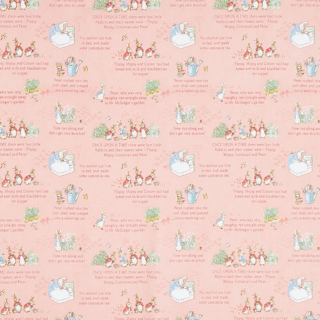 The Tale of Peter Rabbit - Text Coral Yardage Primary Image