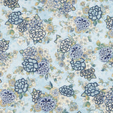 Calista - Teal Flowers Sky Blue Pearlized Yardage