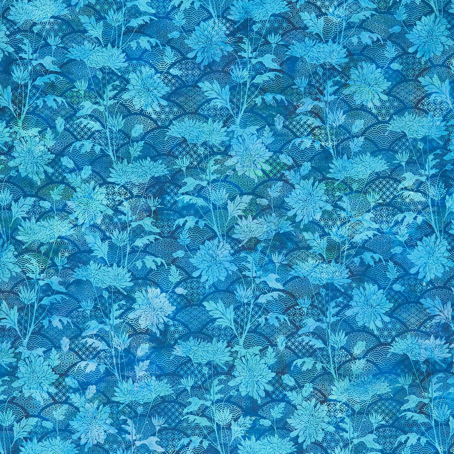 Oriental Gardens - Fan Floral Teal Yardage Primary Image