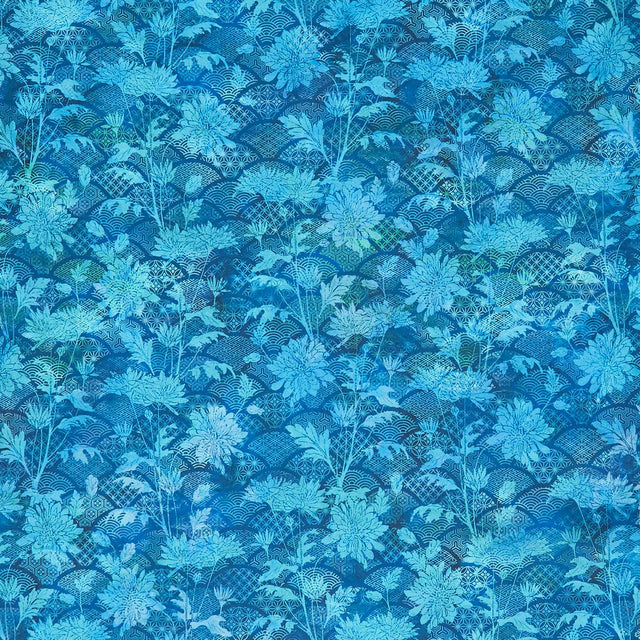 Oriental Gardens - Fan Floral Teal Yardage Primary Image