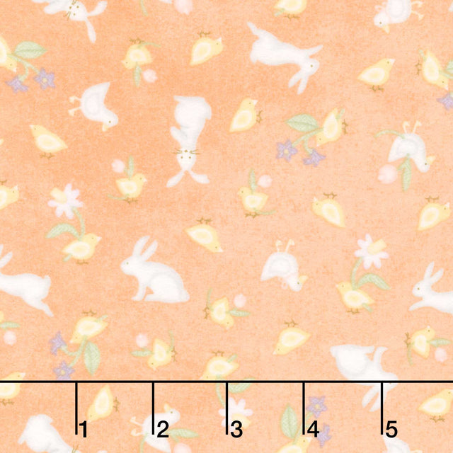 Little Chicks - Bunnies & Chicks Orange Flannel Yardage