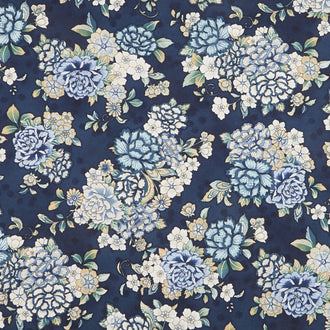 Calista - Teal Flowers Teal Pearlized Yardage