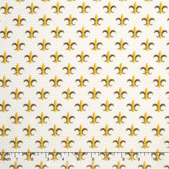 Celebrations - White Mardi Gras Fleur De Lis Metallic Yardage