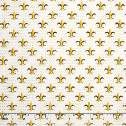 Celebrations - White Mardi Gras Fleur De Lis Metallic Yardage