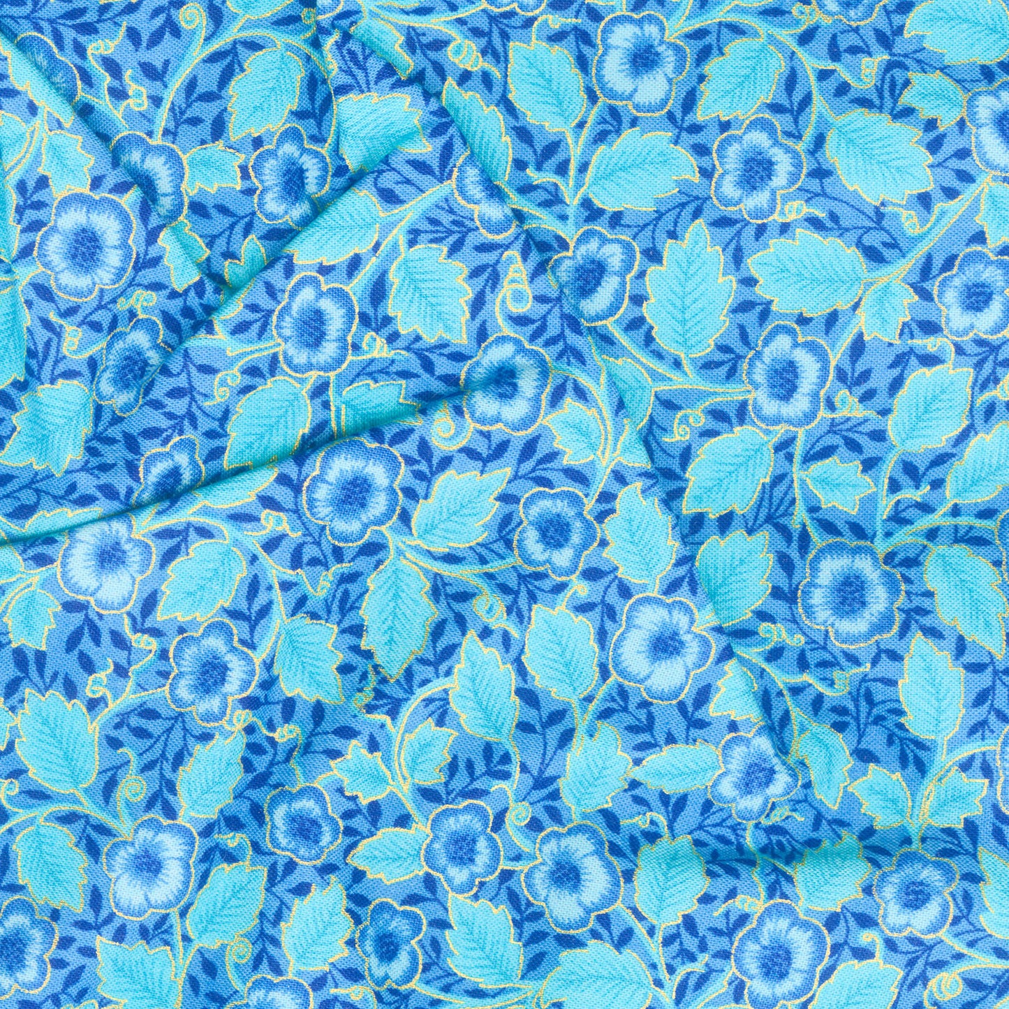 Luminous - Small Floral With Leaves Blue Metallic Yardage Alternative View #1