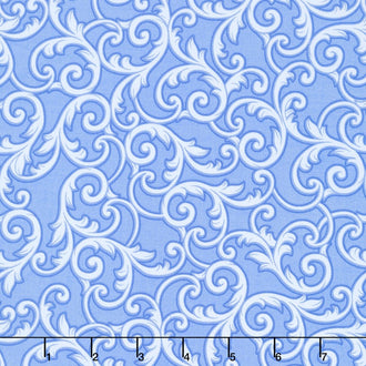 Quilt Backs - Leaf Scroll Wedgewood Blue 108" Wide Backing