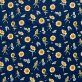 Honey Bees and Flowers Please - Sunflowers and Bees Navy Yardage Primary Image