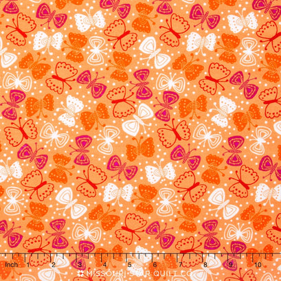 Cherry Blossom Garden - Spring Orange Butterflies Yardage