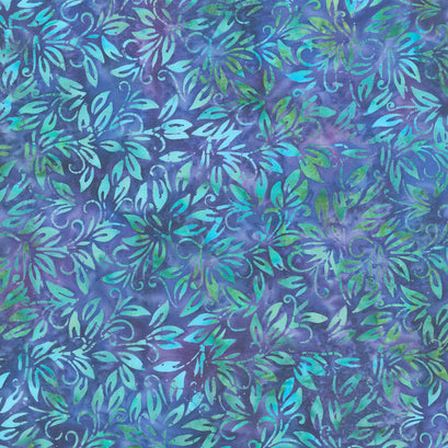 Floral Fun Batiks - Leaf Swirl Blue Marine Yardage