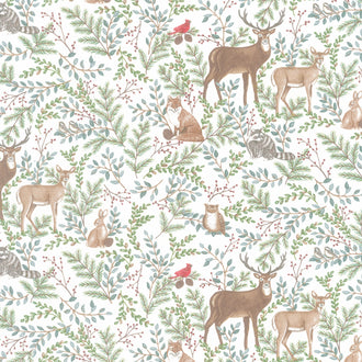 Woodland Winter - Woodland All Over Snowy White Yardage