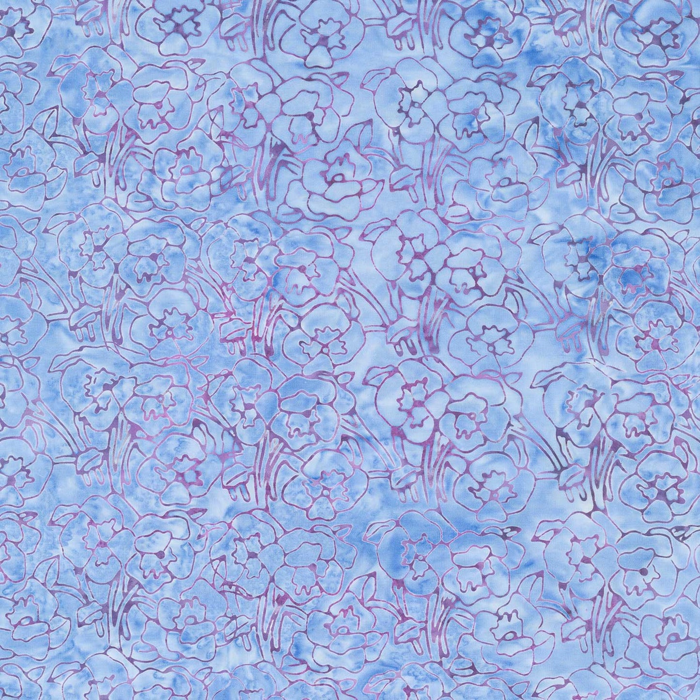 Poetic Bouquet Batiks - Pansy Powder Blue Yardage