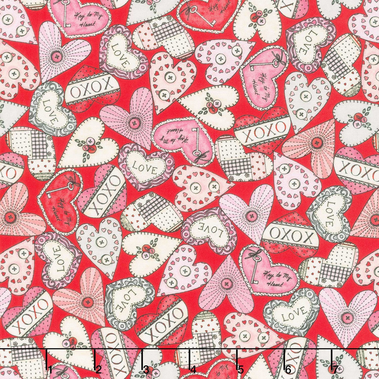 I Heart You - Packed Hearts Red Yardage