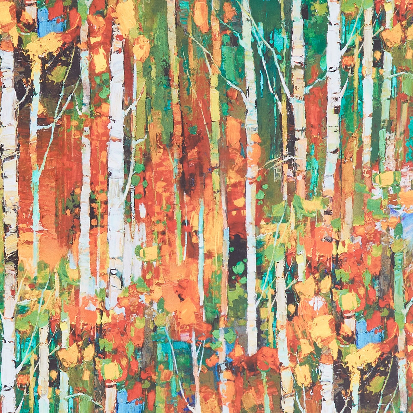 Silent Lake - Birch Trees Wide Backing Orange Multi Yardage Primary Image