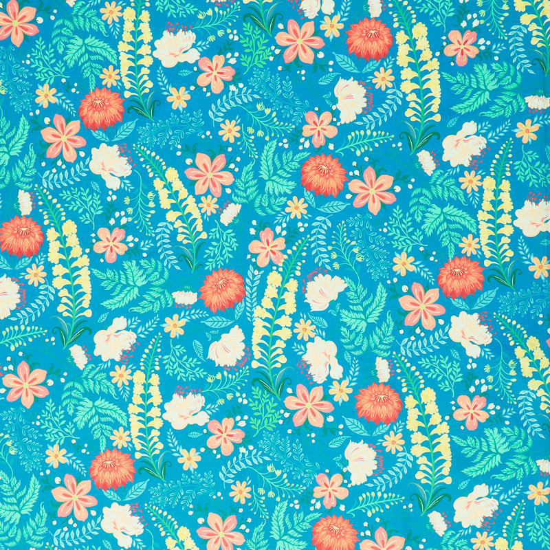 Faraway Florals - Floral Teal Blue Yardage Primary Image