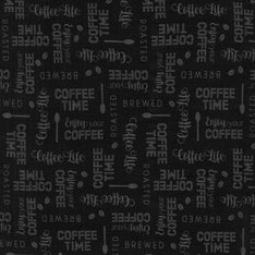 Coffee Life - Words Black Yardage Primary Image