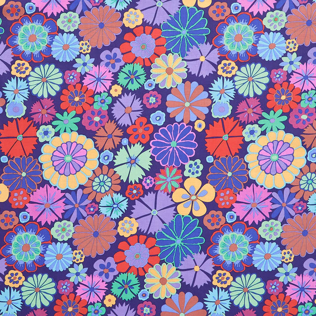 Kaffe Fassett Collective - August 2024 - Folk Flower Purple Yardage Primary Image