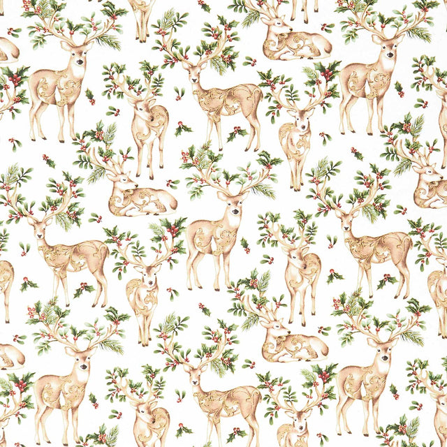 Winter In The Pines - Graceful Deer Cream Metallic Yardage Primary Image