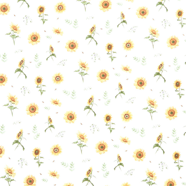 Honey Bees and Flowers Please - Sunflowers and Bees White Yardage Primary Image