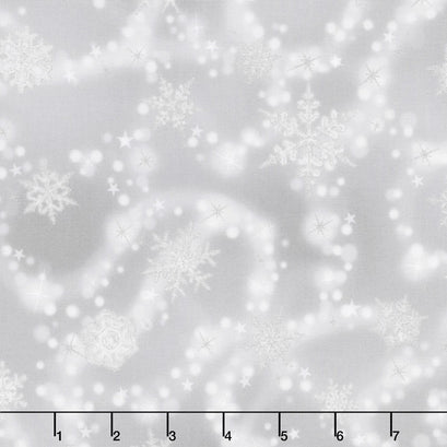 Winter's Grandeur 6 - Winter Scattered Snowflakes Silver Metallic Yardage