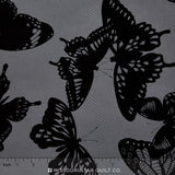 Black & White Collection - Charcoal Fishnet Butterflies Yardage