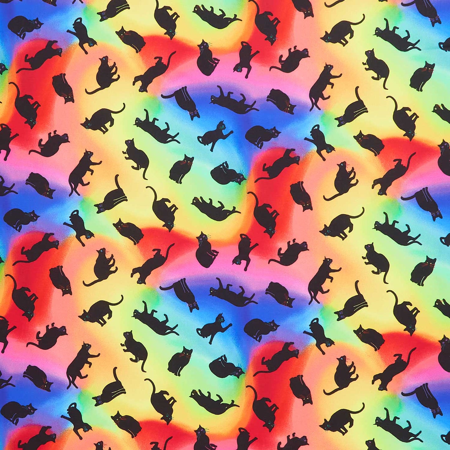 Cats (Timeless Treasures) - Tossed Black Cats Rainbow Yardage Primary Image