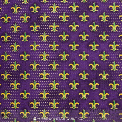 Celebrations - Purple Mardi Gras Fleur De Lis Metallic Yardage