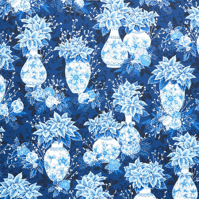 Holiday Flourish - Festive Finery - Blue ColorstoryVases Navy Yardage Primary Image