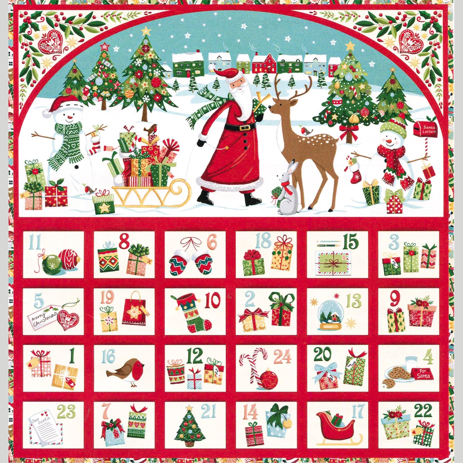 Fabric Advent Calendar, Cloth Advent outlet Calendar, Santa and Reindeer Countdown to Christmas, Quilted Advent Calendar, Advent Calendar, Advent