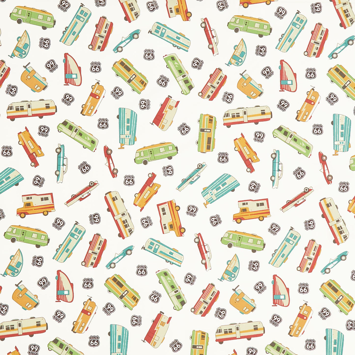 Route 66 (Riley Blake) - Cars and Campers Main Cream Yardage Primary Image